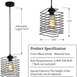 Black square pendant light fixture mini metal wire hanging lamp