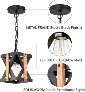 Vintage black pendant industrial wood cage hanging light fixture