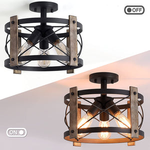 3 light farmhouse rustic ceiling light fixture with matte black finish