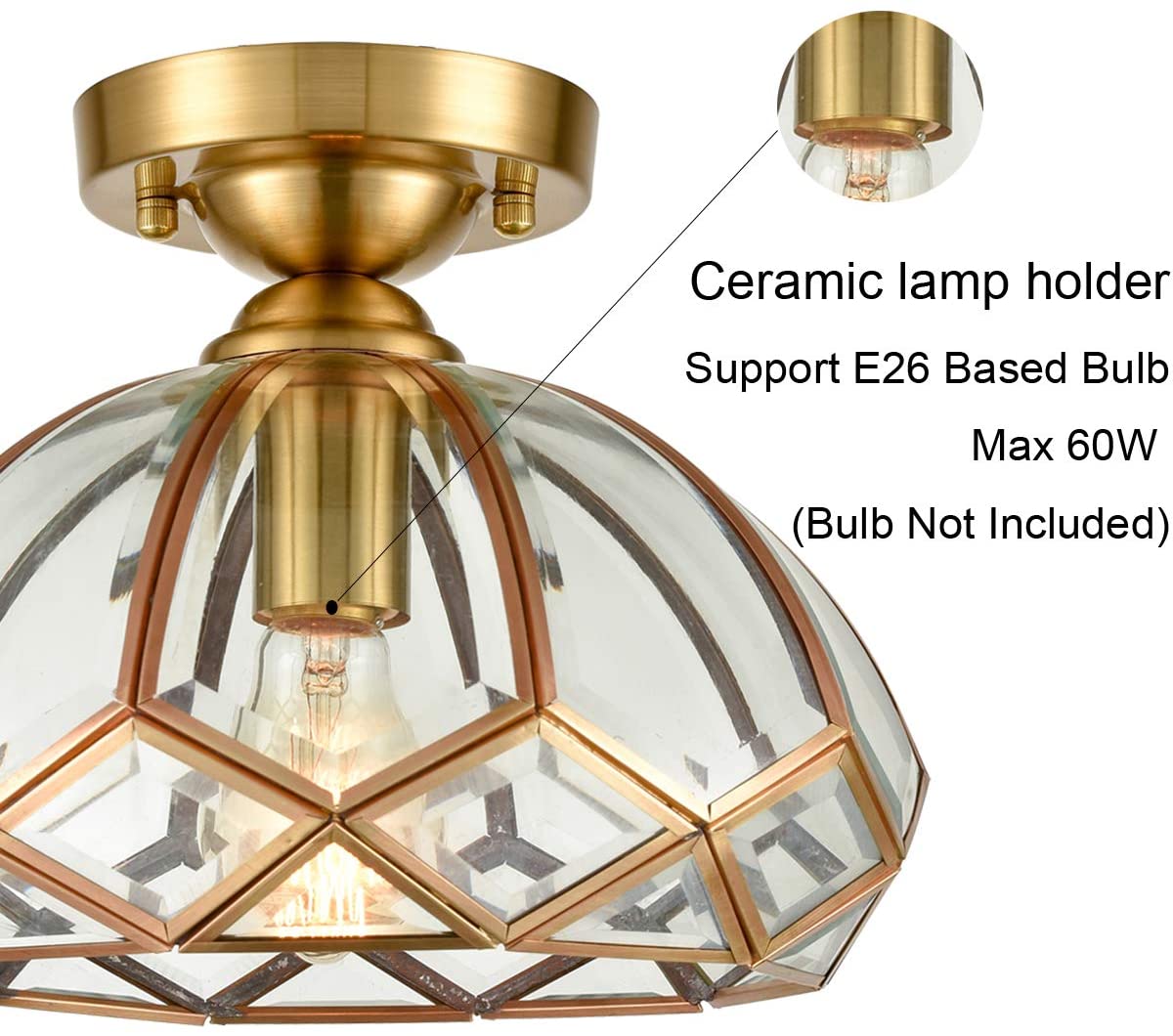 Modern Glass Ceiling Light dome vintage Ceiling Lighting lamp with brass finish