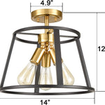 3 light semi flush mount ceiling light cage ceiling lamp with brass and black finish