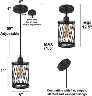 Black industrial light foyer modern wire cage pendant light fixture