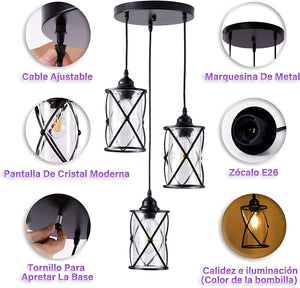 3 light black chandelier metal cage ceiling pendant light