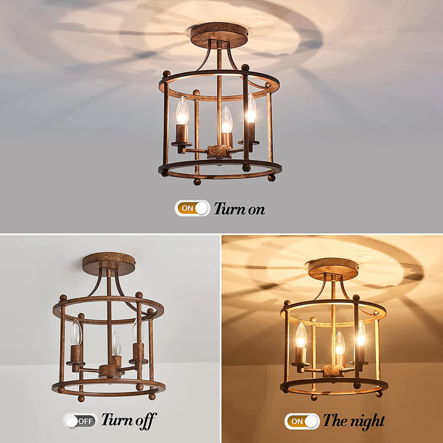 Ceiling Lamp Rust 3 light industrial semi flush mount ceiling lamp rust bronze island ce ...