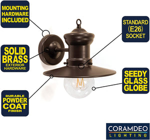 Industrial seeded glass wall sconce for porch