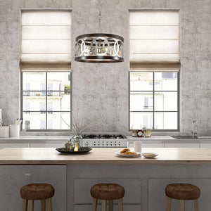 Wood and silver chrome chandelier farmhouse circle hanging pendant lamp