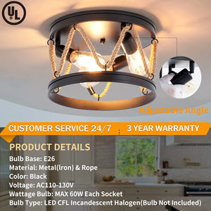 3 light rope ceiling light fixture industrial farmhouse flush mount ceiling light