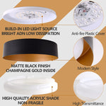 Matte black flush mount light LED ceiling light fixture with gold inside finish
