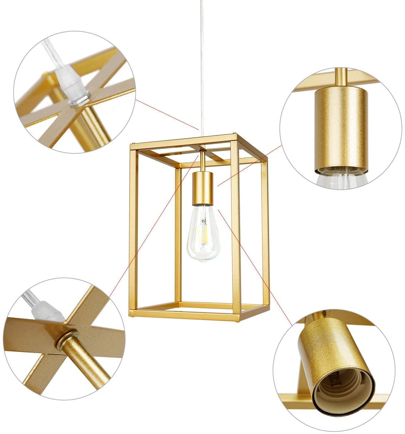Gold pendant light fixture modern cage ceiling decor Industrial