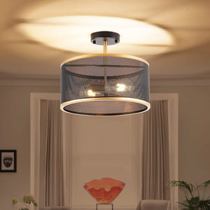 2 light brass flush mount ceiling pendant light drum mesh chandelier