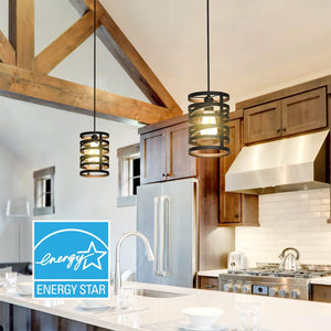 Farmhouse industrial pendant lamp black cage hanging pendant light fixture
