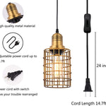 2 pack plug in pendant light gold cage hanging lamp