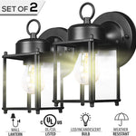 2 pack lantern black wall lighting fixture with water glass shade