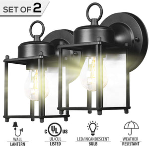 2 pack lantern black wall lighting fixture with water glass shade