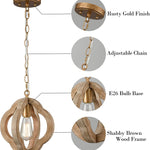 Industrial wood chandelier farmhouse rust pendant light brown wood pendant lamp