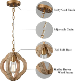 Industrial wood chandelier farmhouse rust pendant light brown wood pendant lamp