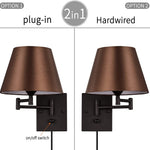 2 pack swing arm plug in wall sconce with fabric shade
