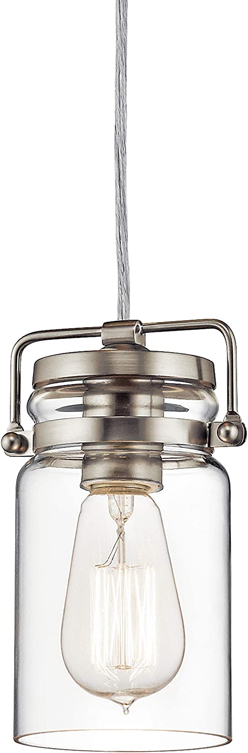 Jar glass pendant light fixture with nickel brush