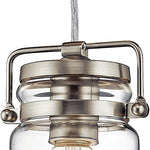 Jar glass pendant light fixture with nickel brush