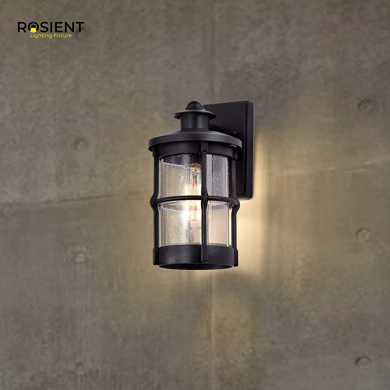 Black exterior lights for house outdoor wall sconce with seeded glass shade