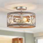 3 light semi flush mount ceiling lighting fixture antique wood grain drum lamp