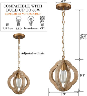 Industrial wood chandelier farmhouse rust pendant light brown wood pendant lamp