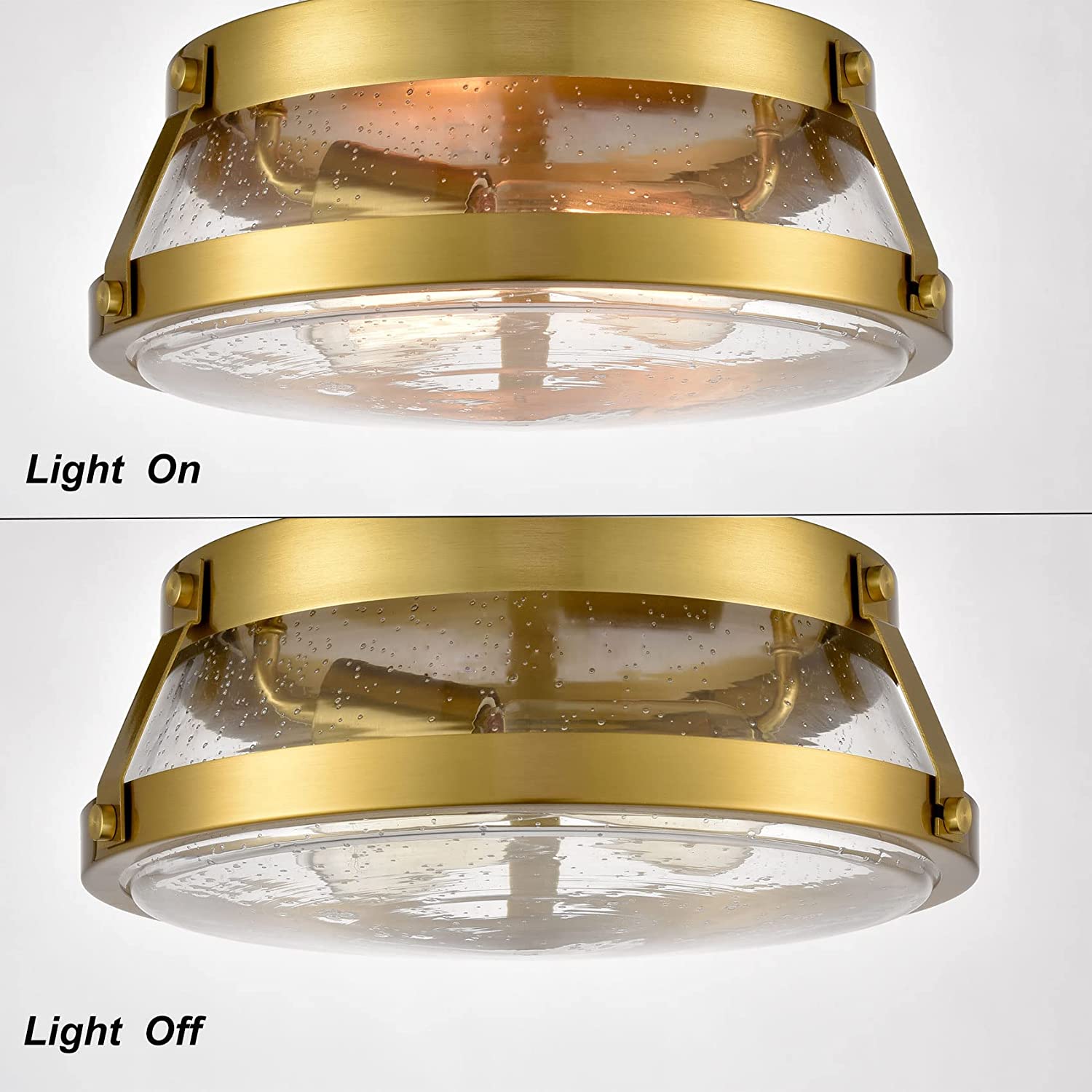 Industrial ceiling light fixture seeded glass ceiling lamp with brass finish