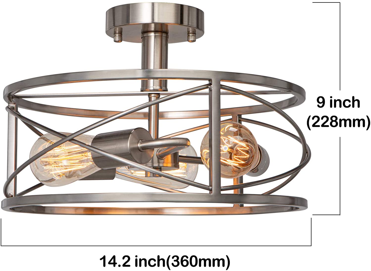 Semi flush pendant light round cage close to ceiling lamp pendant light