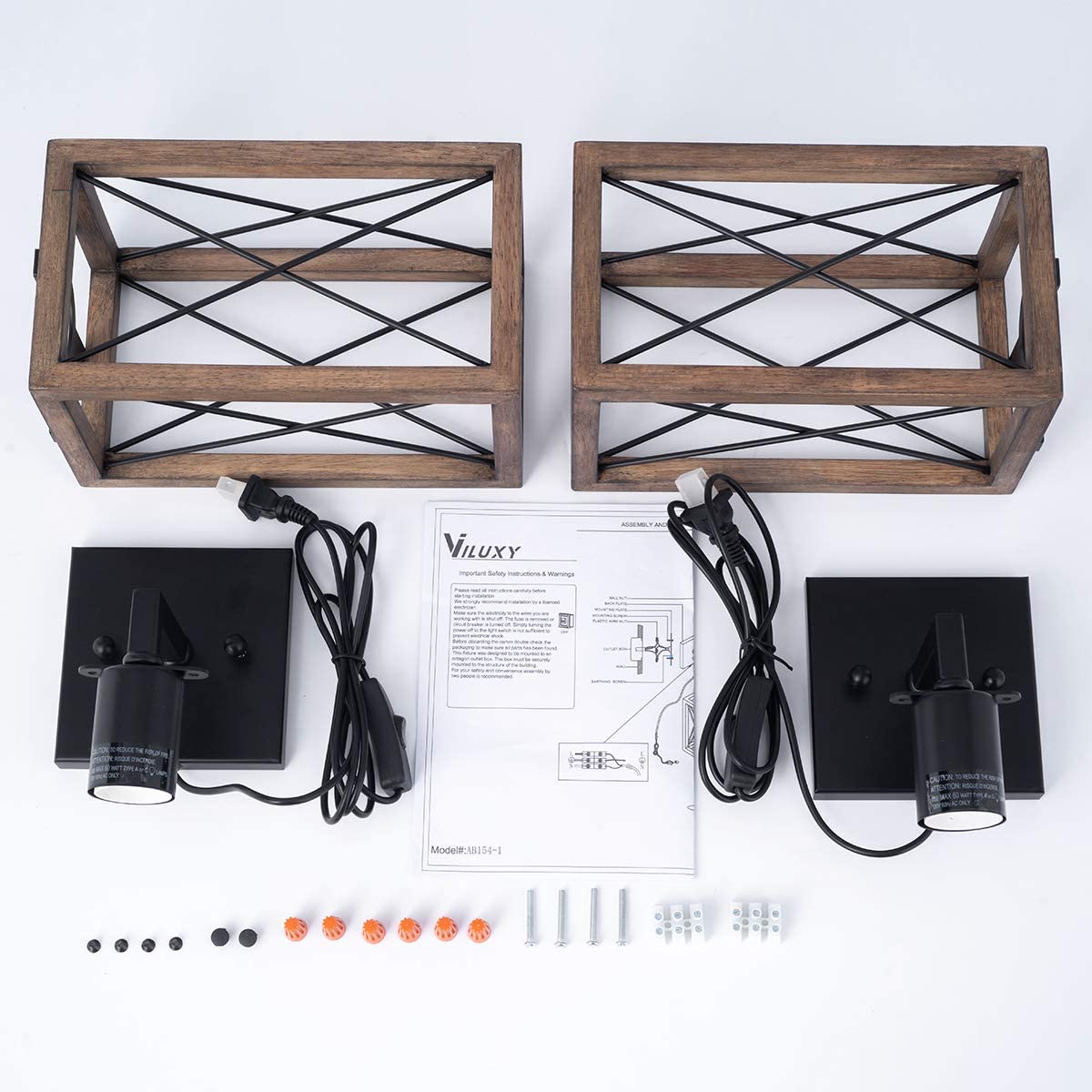 2 pack sconces wall lighting plug in cage wood black wall lamp