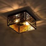 Black square ceiling lamp farmhouse rust flush mount light fixture