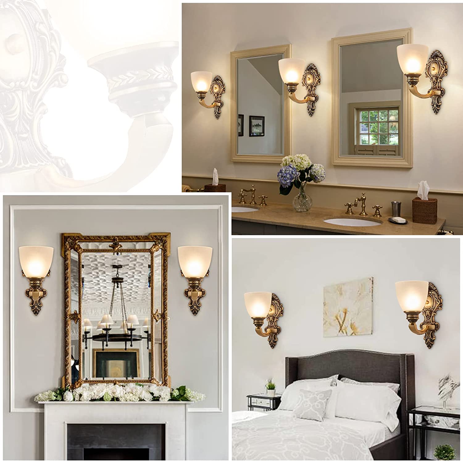 2 pack vintage wall sconces brass wall mounted lighting fixture with glass shade