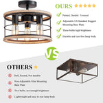 3 light industrial semi flush mount ceiling lamp vintage farmhouse wood cage ceiling light fixture