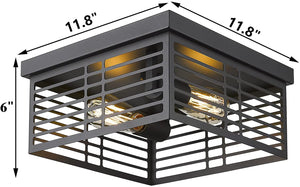 2 light square ceiling lamp black cage Flush Mount Light Fixture