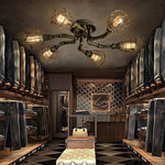 6 light industrial pipe ceiling light with rust finish