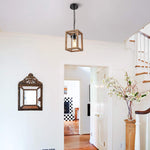 Wooden square Pendant Lighting Fixtures cage swag hanging chandelier