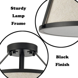 Black drum flush mount ceiling light fixture fabric ceiling lamp