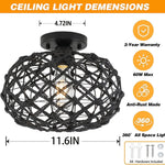 Rattan semi flush mount ceiling light basket woven wicker boho ceiling lamp