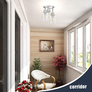3 light close to ceiling light fixture semi flush mount ceiling lamp with nickel finish