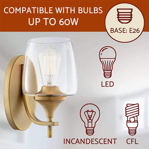 Modern wall lighting fixture single glass home wall sconce with brass finish