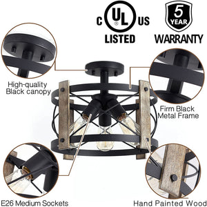 3 light farmhouse rustic ceiling light fixture with matte black finish