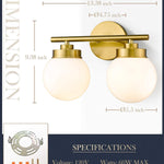 2 light globe wall sconce gold bathroom vanity wall light fixture