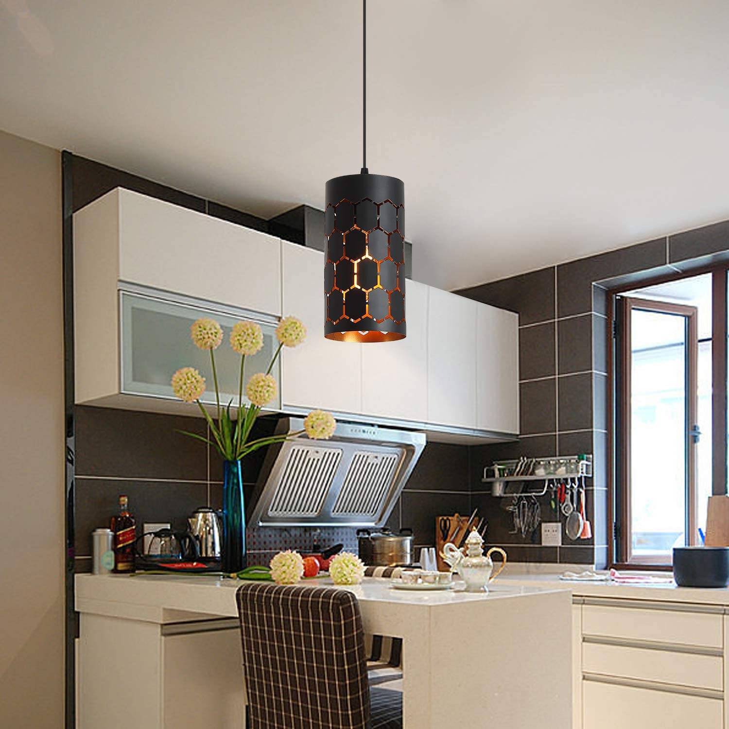 Black cylindrical pendant light mini industrial hanging lighting fixture