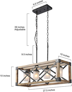 4 light wood rectangle island chandelier