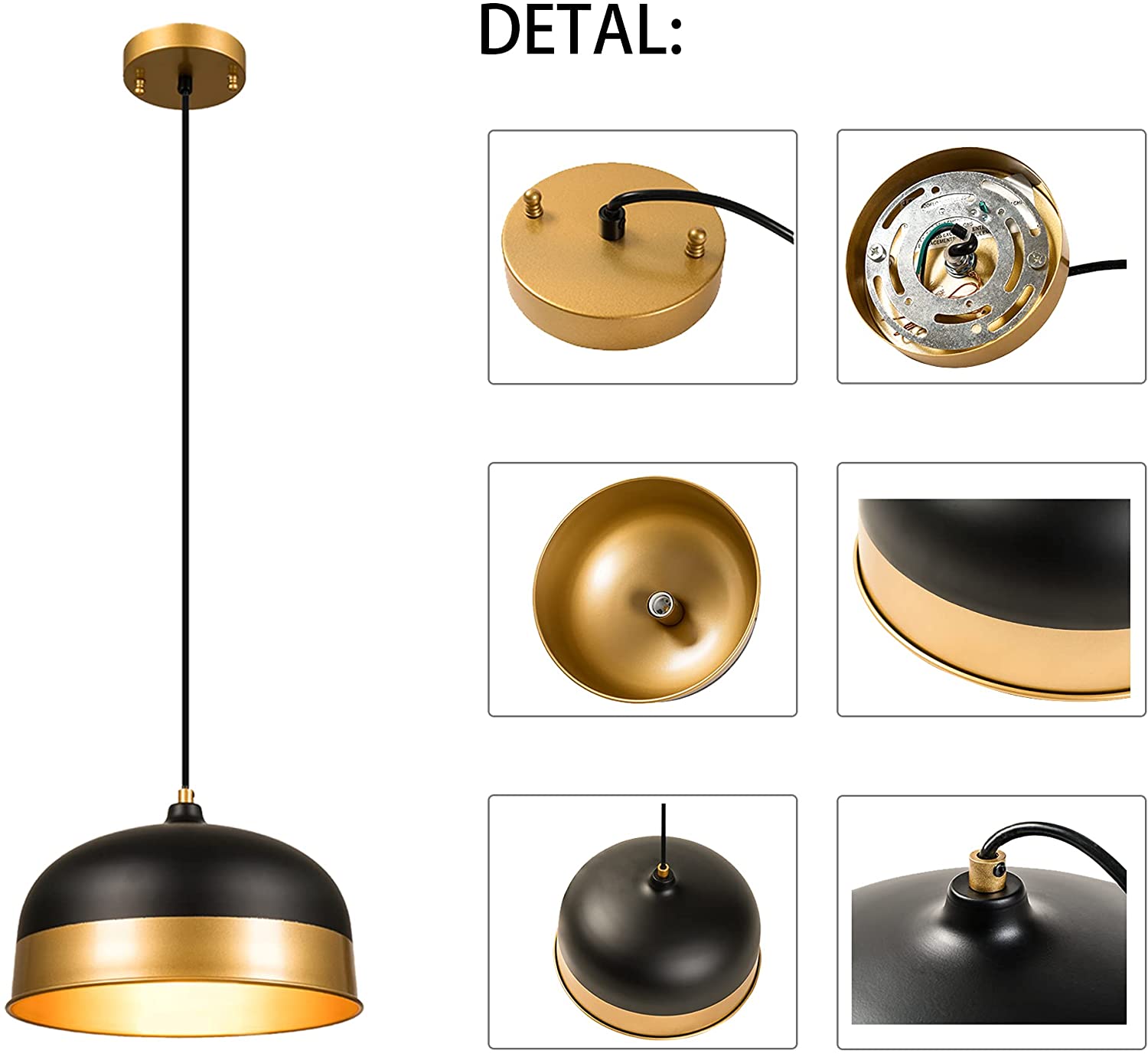 Matte black and gold dome pendant light  slop ceiling hanging lamp