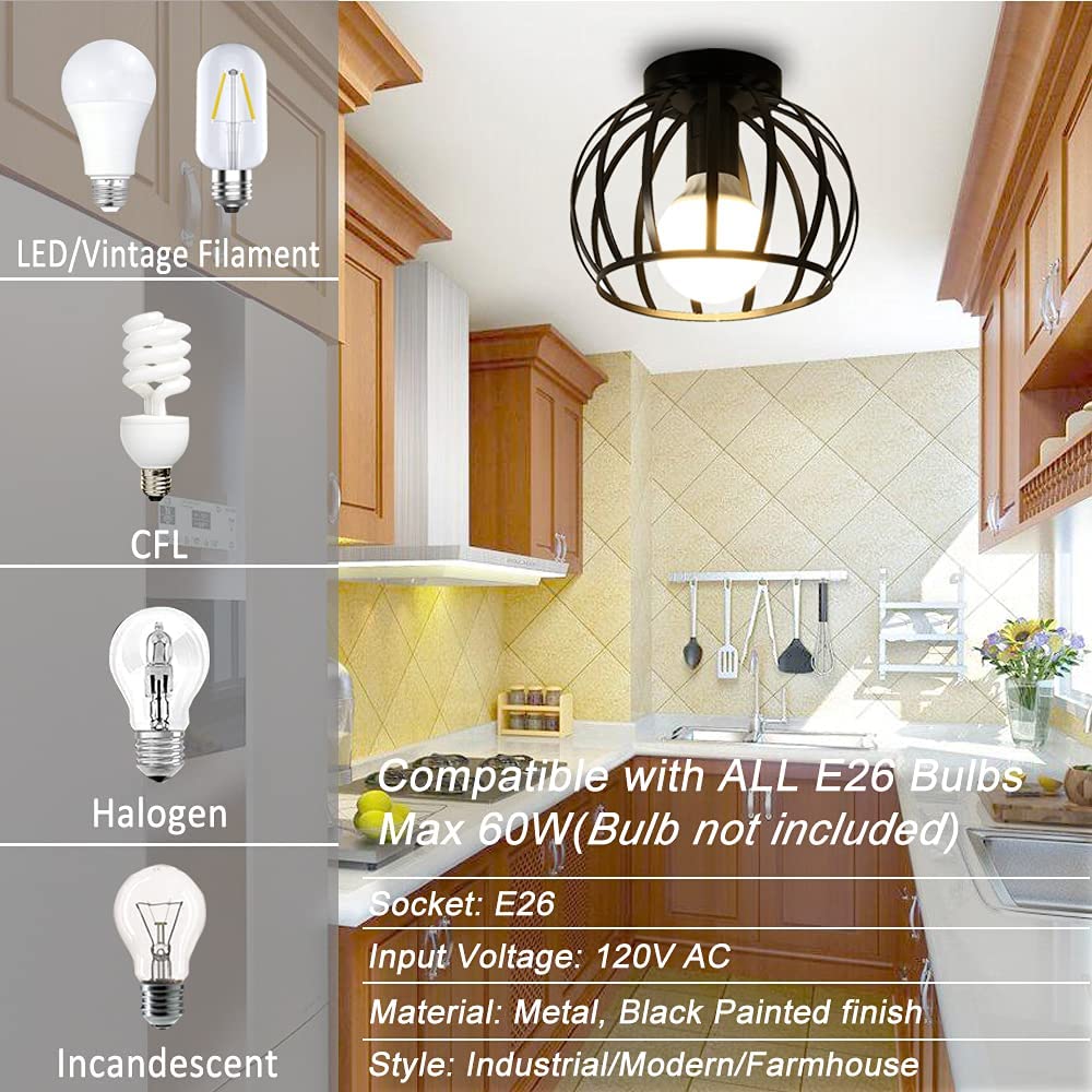 2 pack modern semi-flush mount ceiling light fixture cage flush mount light fixture