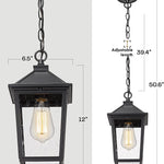 Farmhouse exterior hanging porch light black chandelier with seeded glass shade
