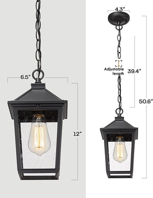 Farmhouse exterior hanging porch light black chandelier with seeded glass shade