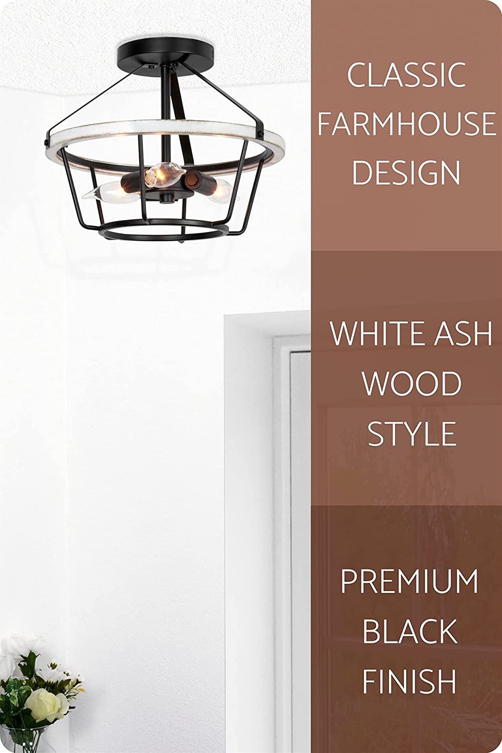 3 light rust semi flush ceiling light wood black ceiling lamp