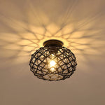 Rattan semi flush mount ceiling light basket woven wicker boho ceiling lamp