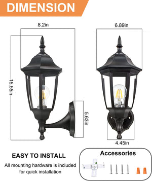 2-pack porch wall light fixture black outdoor wall sconce